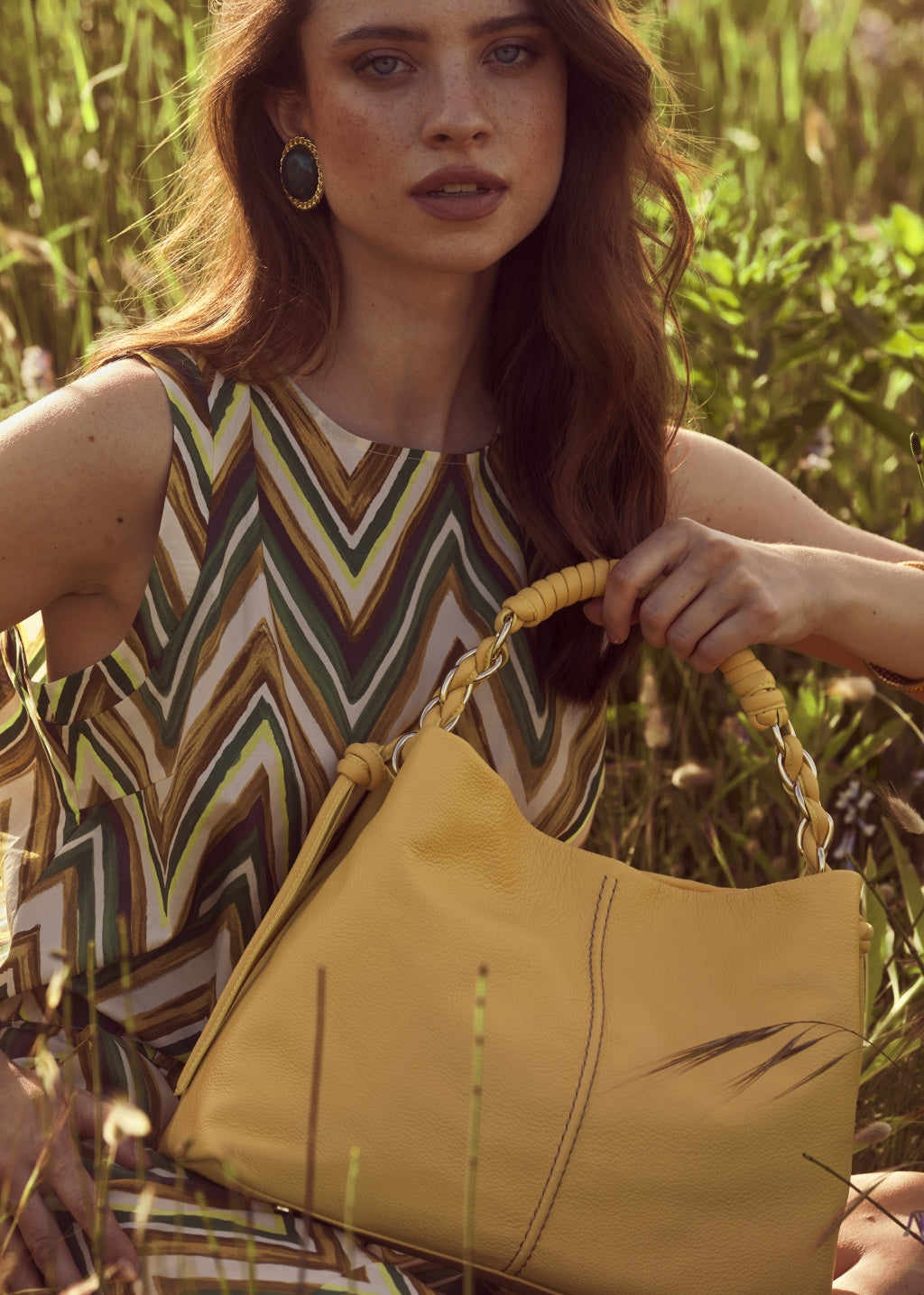 Amina large leather handbag with wrapped tubular handle and detachable shoulder strap