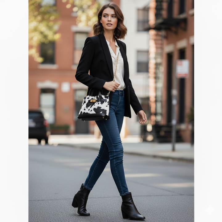 Sveva Pony Mini  – Borsa a mano in pony stampato e vitello liscio con spallaccio estensibile