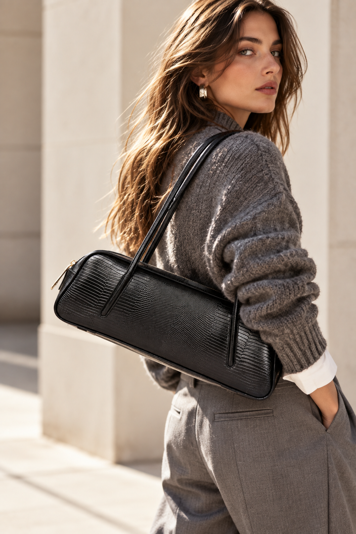 Celine East-West Tejus – Borsa Allungata in Pelle Stampa Lucertolino con Manici Incassati