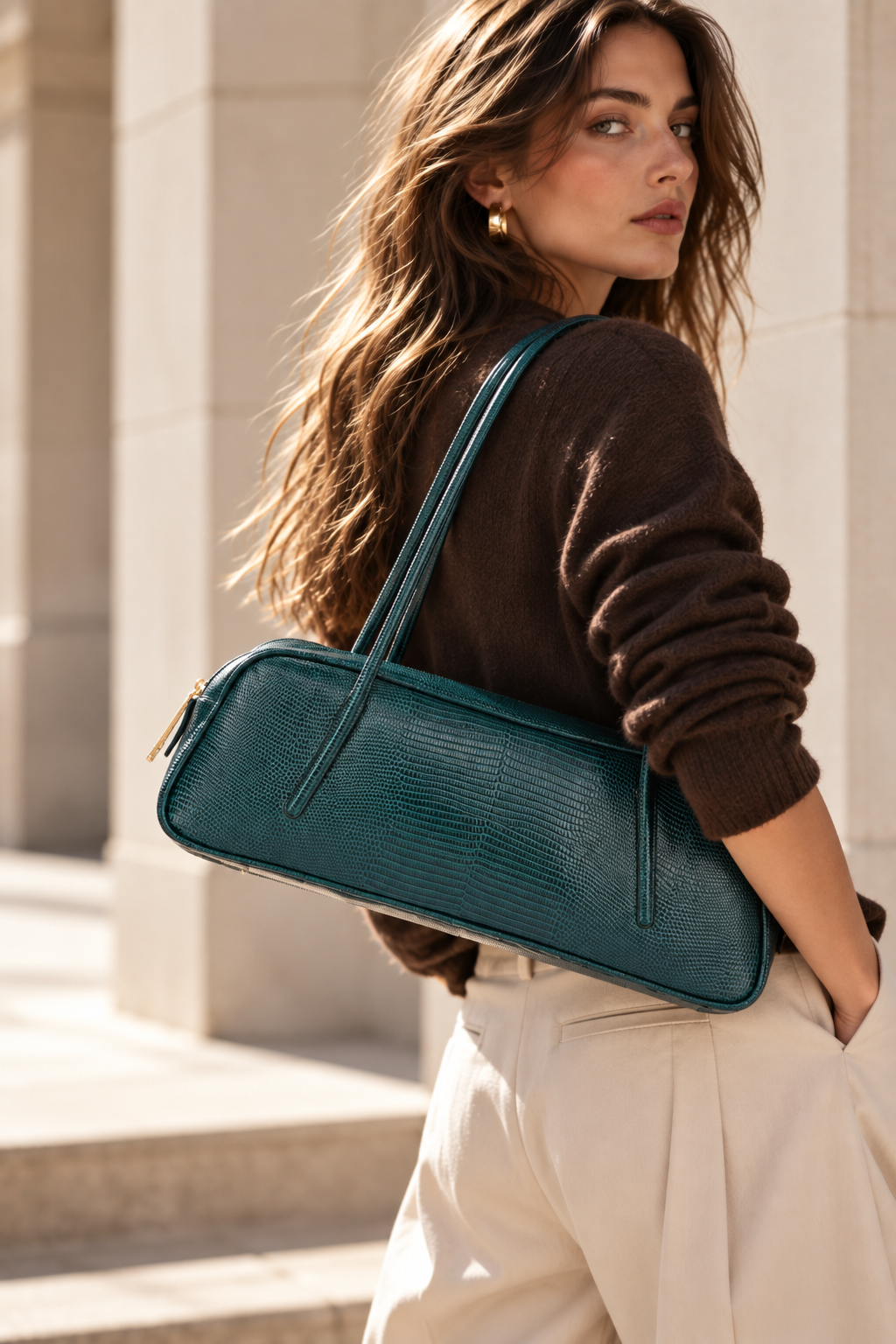 Celine East-West Tejus – Borsa Allungata in Pelle Stampa Lucertolino con Manici Incassati