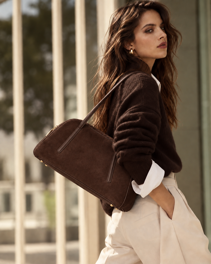 Celine Bowling Suede – Borsa in Camoscio e Pelle Martellata con Manici Incassati