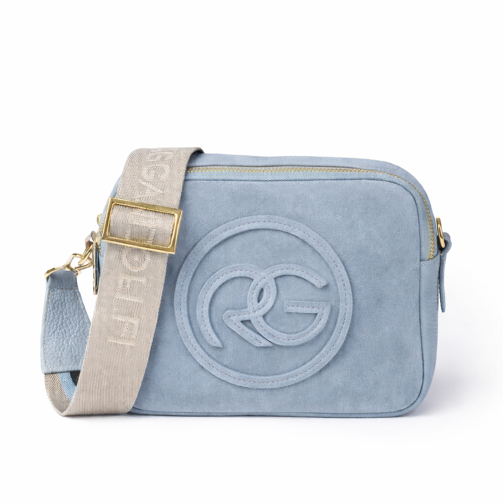 Roberta Suede – Camera compatta in camoscio e pelle martellata con tracolla regolabile