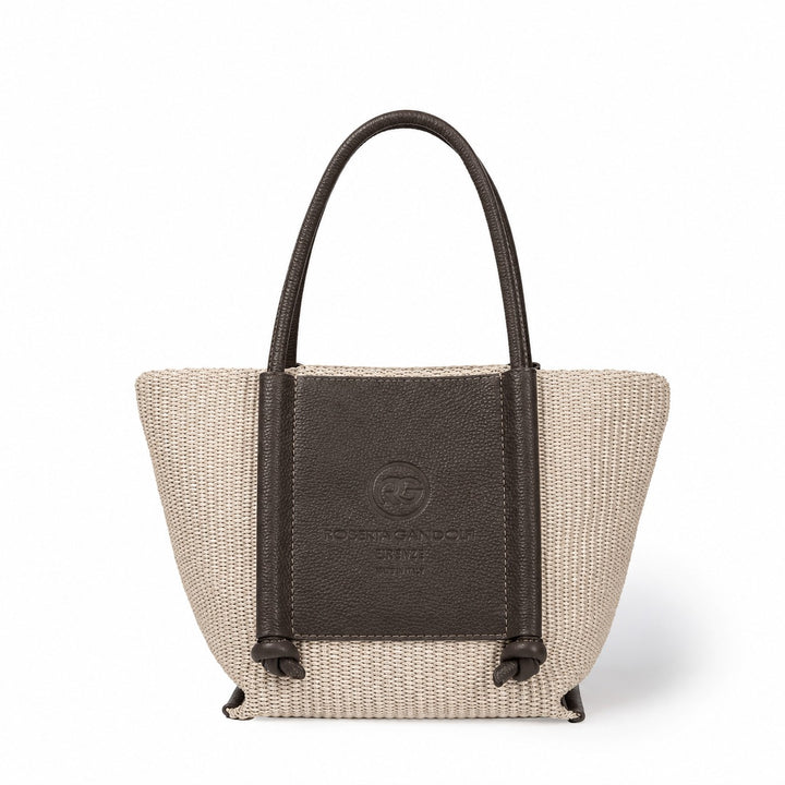 Sabrina Handbag – Raffia-Effect Fabric and Leather Bag with Adjustable Handles