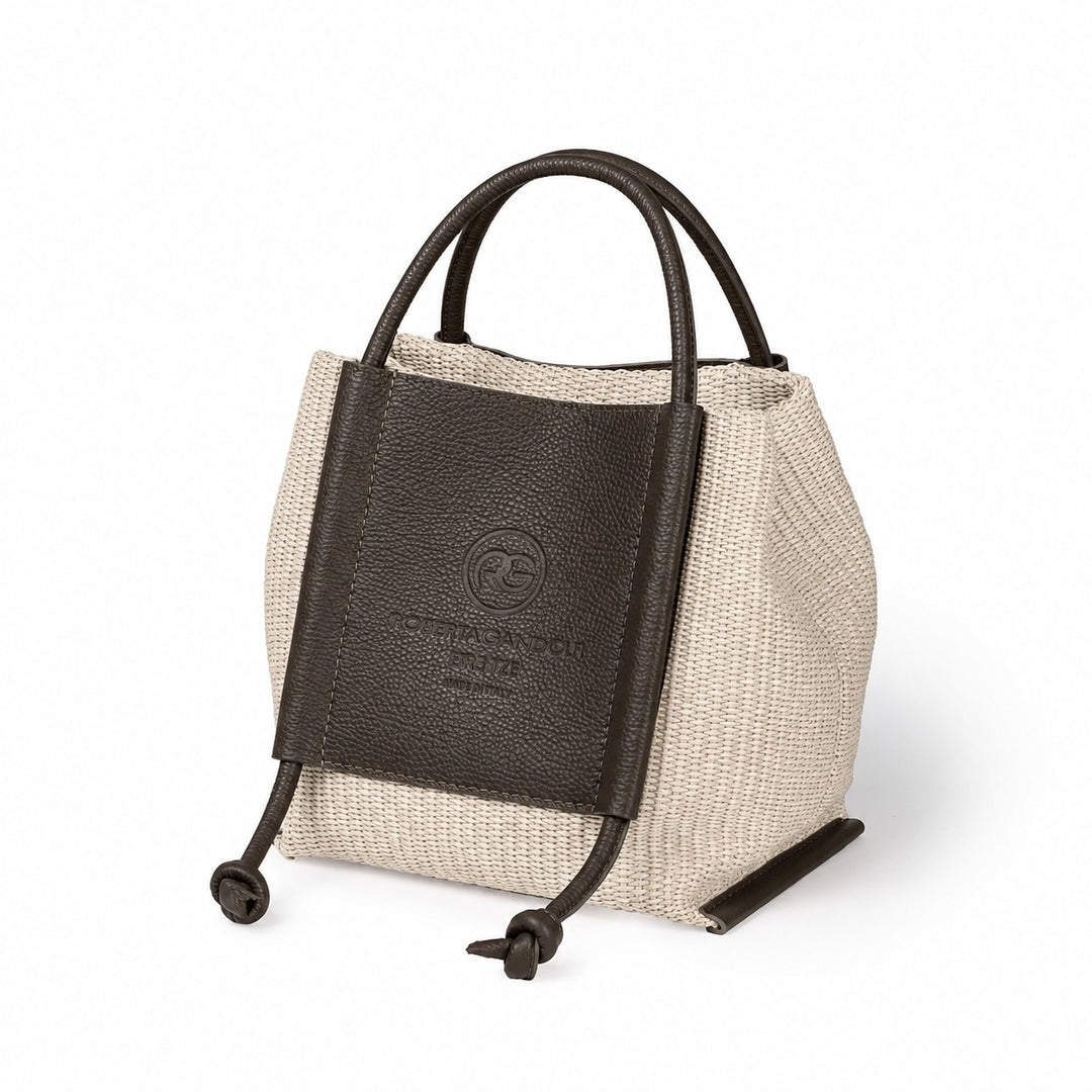 Sabrina Handbag – Raffia-Effect Fabric and Leather Bag with Adjustable Handles