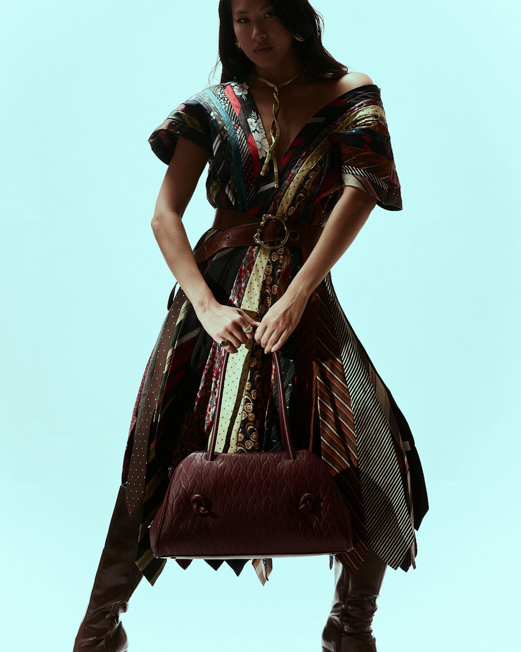 Alina Bowling in pelle stampa treccia con manici regolabili