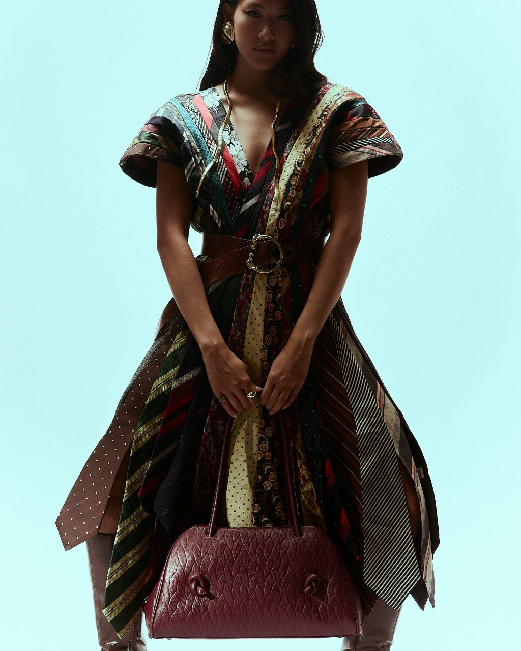 Alina Bowling in pelle stampa treccia con manici regolabili