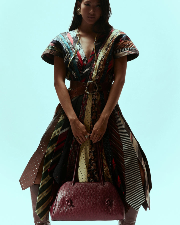 Alina Bowling in pelle stampa treccia con manici regolabili