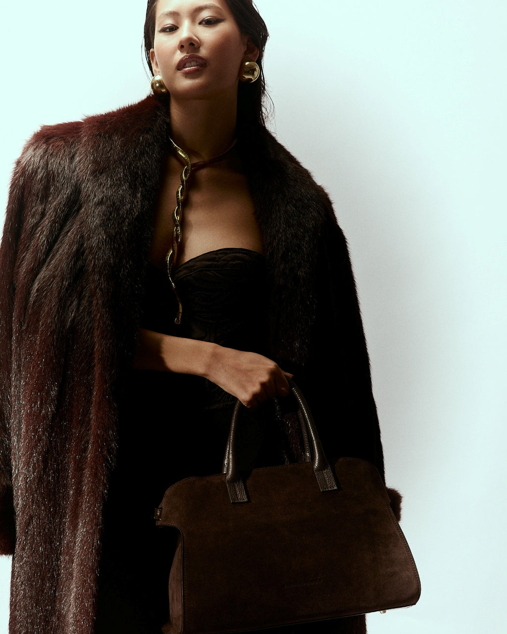 Elodie bowling medium leather handbag with detachable and adjustable shoulder strap