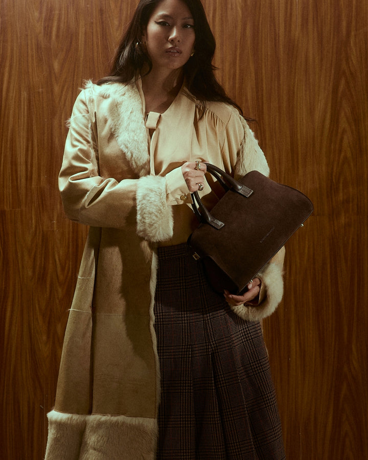 Elodie bowling small leather handbag with detachable and adjustable shoulder strap