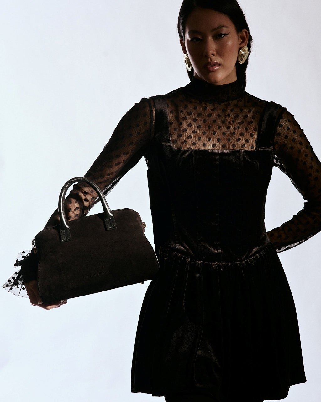 Elodie bowling small leather handbag with detachable and adjustable shoulder strap