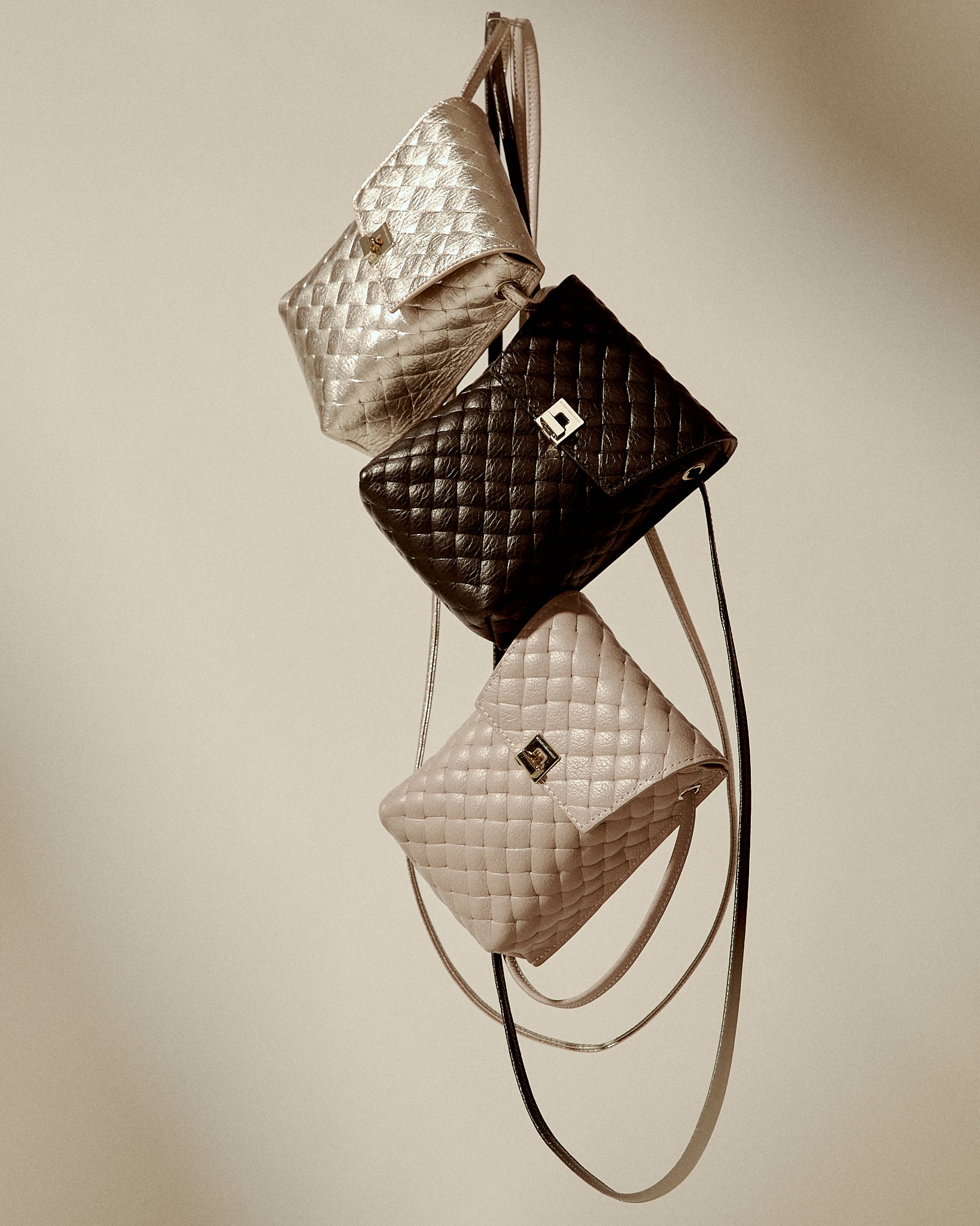 Elodie Woven minibag and phoneholder in leather with practical