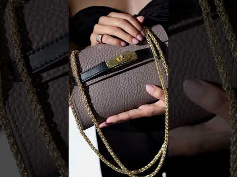 Frida Satchel in grained leather with adjustable fabric shoulder strap