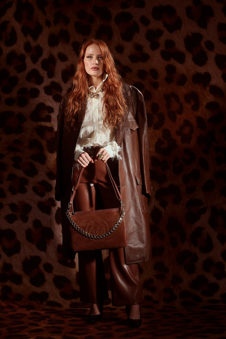 Alice large borsa in camoscio e pelle martellata con tracolla regolabile e staccabile