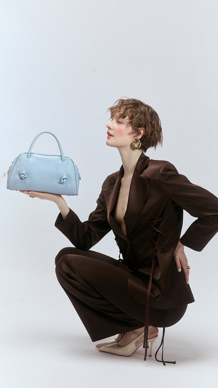 Alina Handbag Tejus borsa a mano in pelle di vitello stampa lucertolino glossy con tracolla staccabile