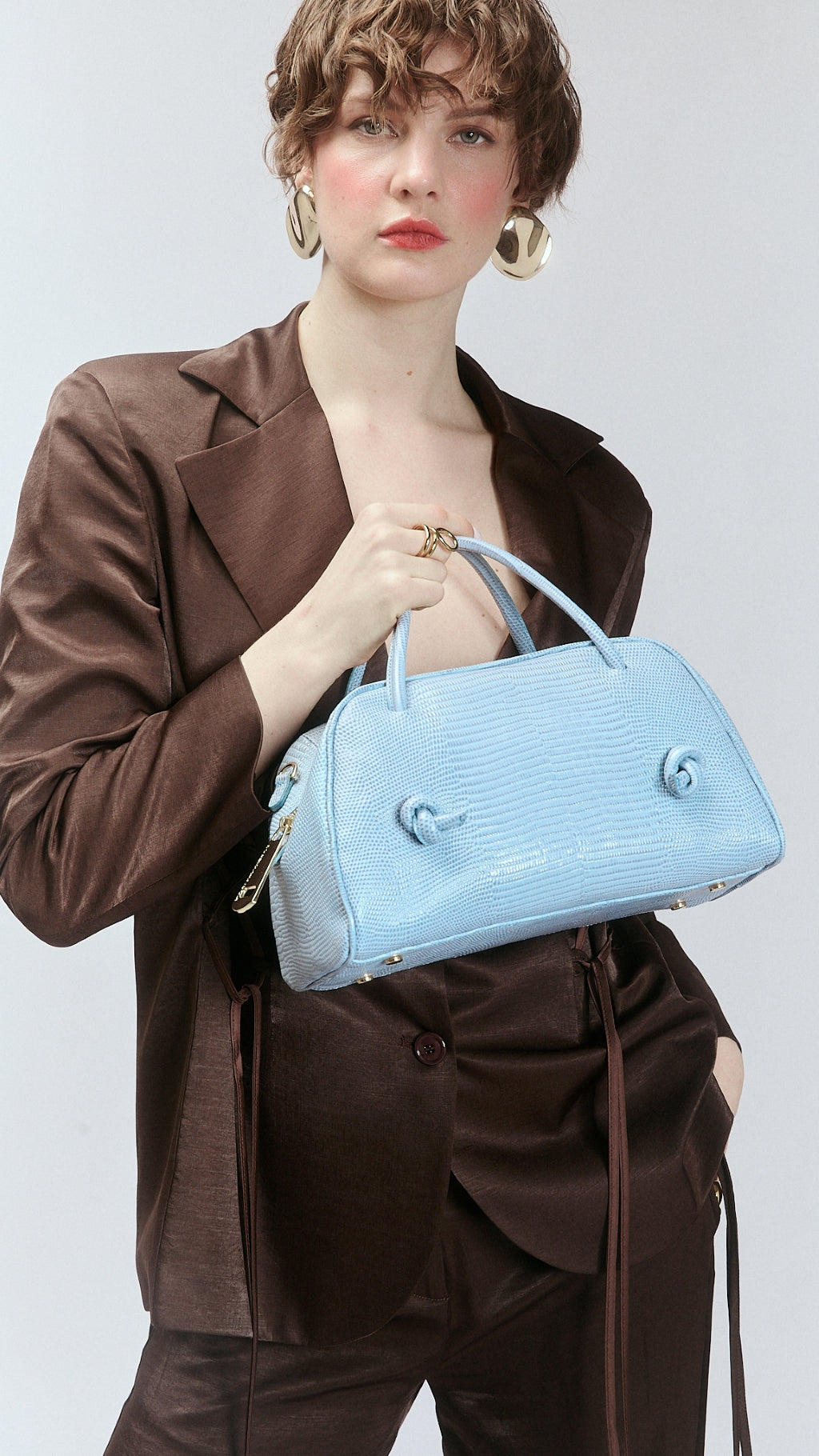 Alina Handbag Tejus borsa a mano in pelle di vitello stampa lucertolino glossy con tracolla staccabile