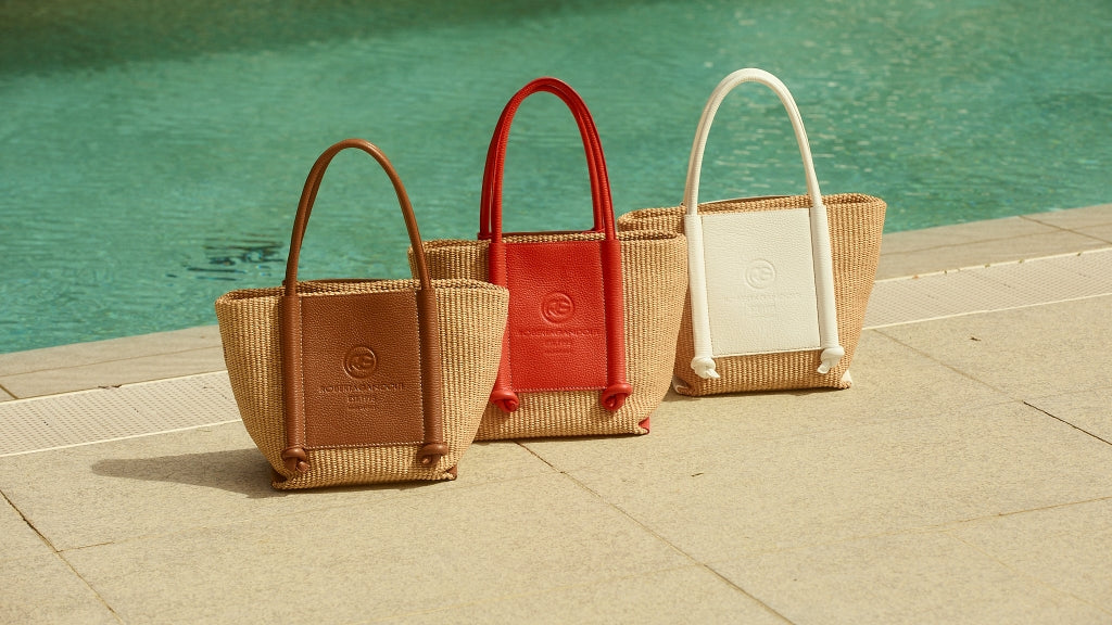 Sabrina Handbag – Raffia-Effect Fabric and Leather Bag with Adjustable Handles